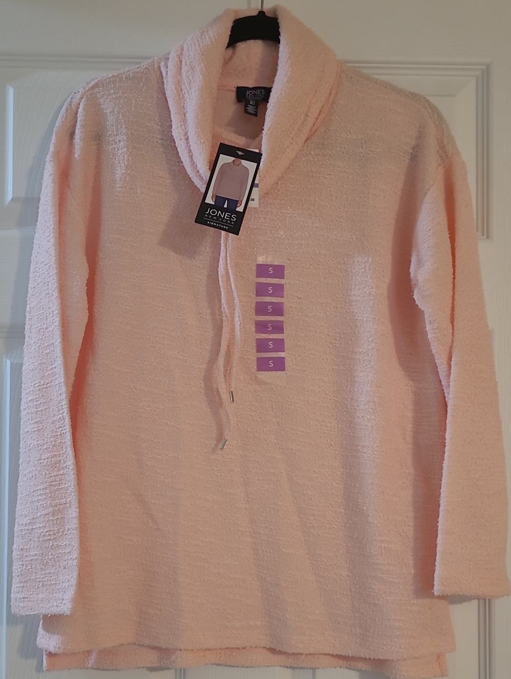 Jones New York Light Pink Shawl-Collar Turtleneck Sweater
